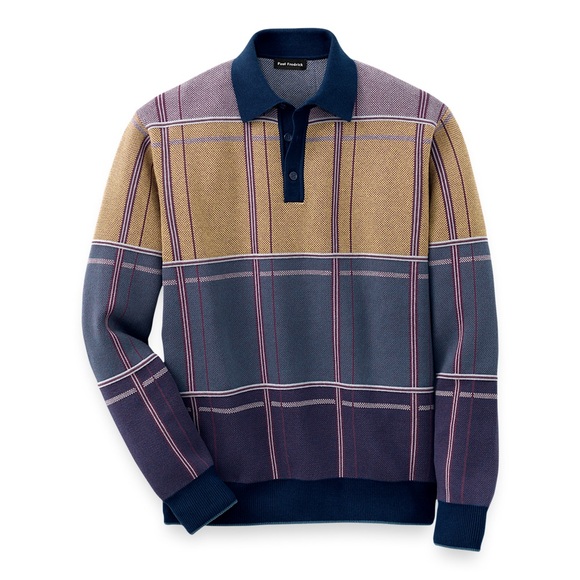 Paul Fredrick Other - NWOT Paul Fredrick cotton button up polo multicoloured plaid retro style